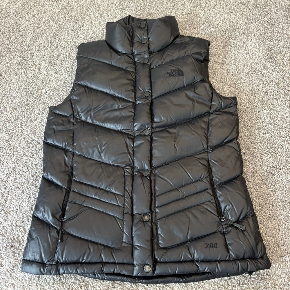 The North Face Puffer Vest Jacket Womens Medium Black 700 Down Fill Outdoors